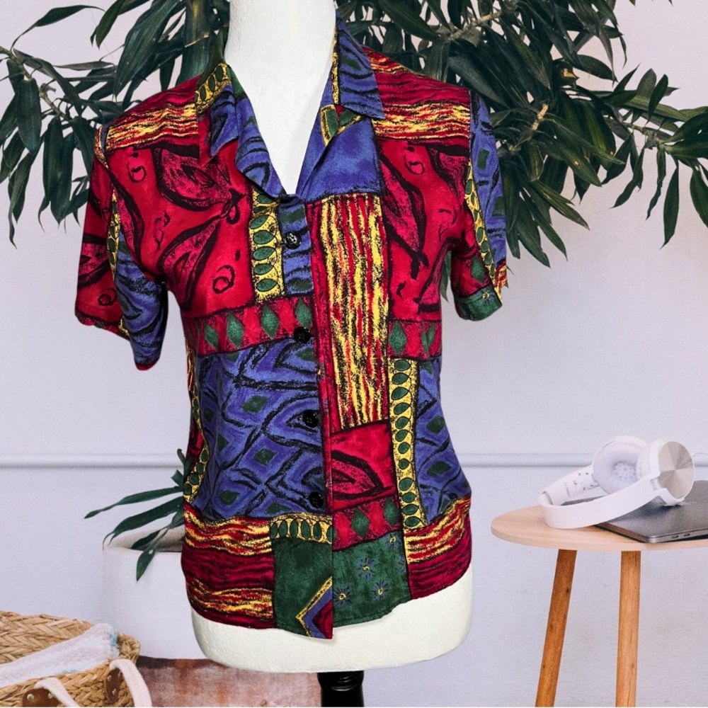 Vintage Color Block Button Down